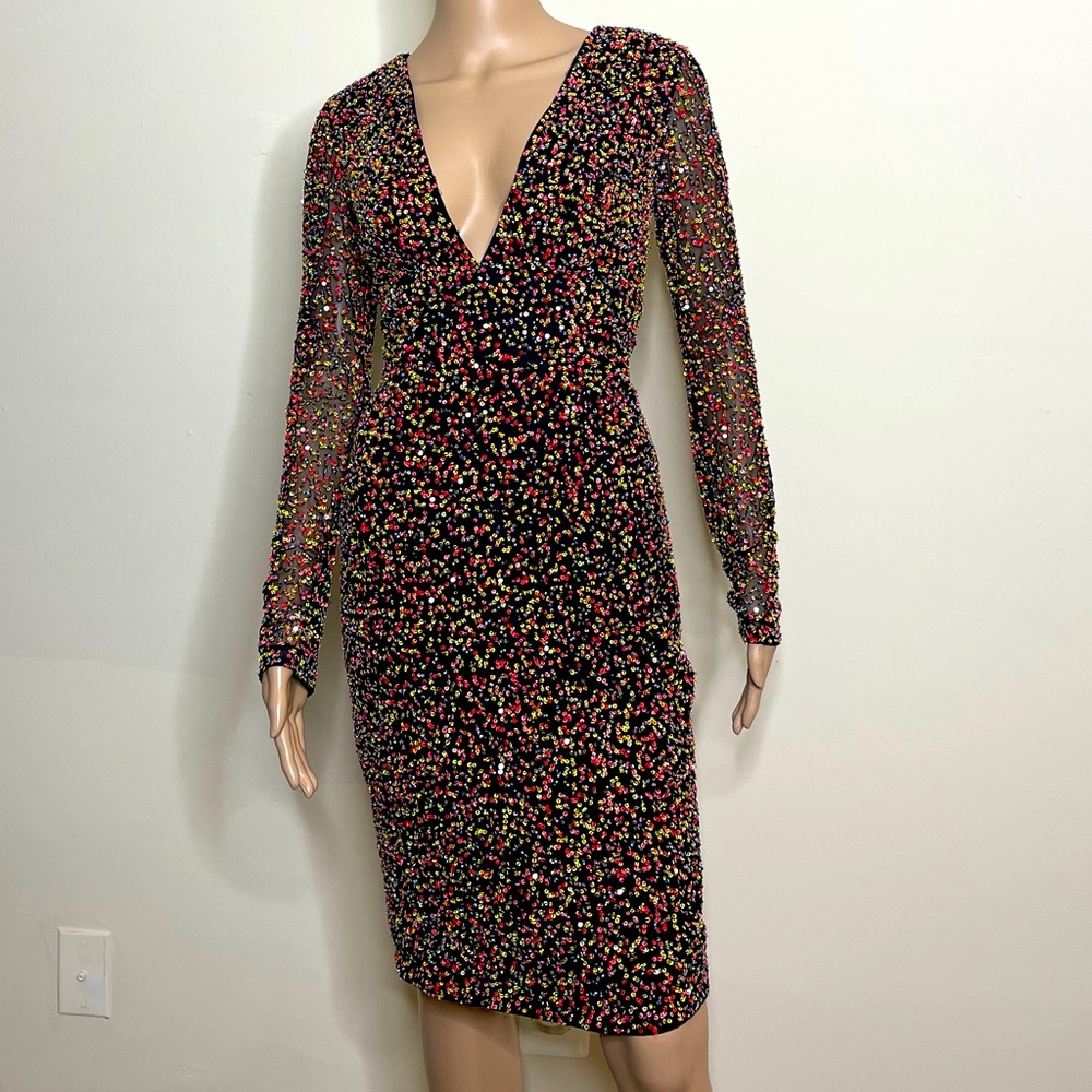 Monique Lhuillier Little Black Confetti Sequin sheath dress